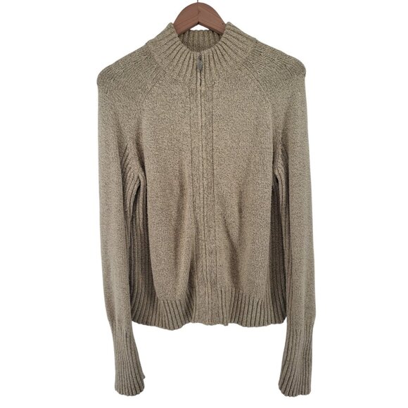 Vintage Eddie Bauer Beige Knit Full-Zip Cardigan Sweater Large Cotton Blend - Picture 1 of 7
